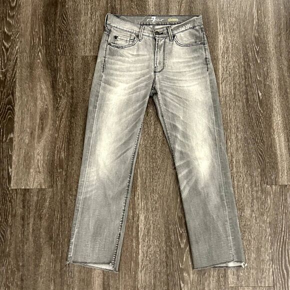 7 For All Mankind Slimmy Gray Jeans Size 28, Frayed Hem, Slim Fit - Picture 3 of 8